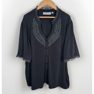 Simonton Says Black‎ Polkadot Ruffle Lace Button Down Top 3X Blouse Sexy Career